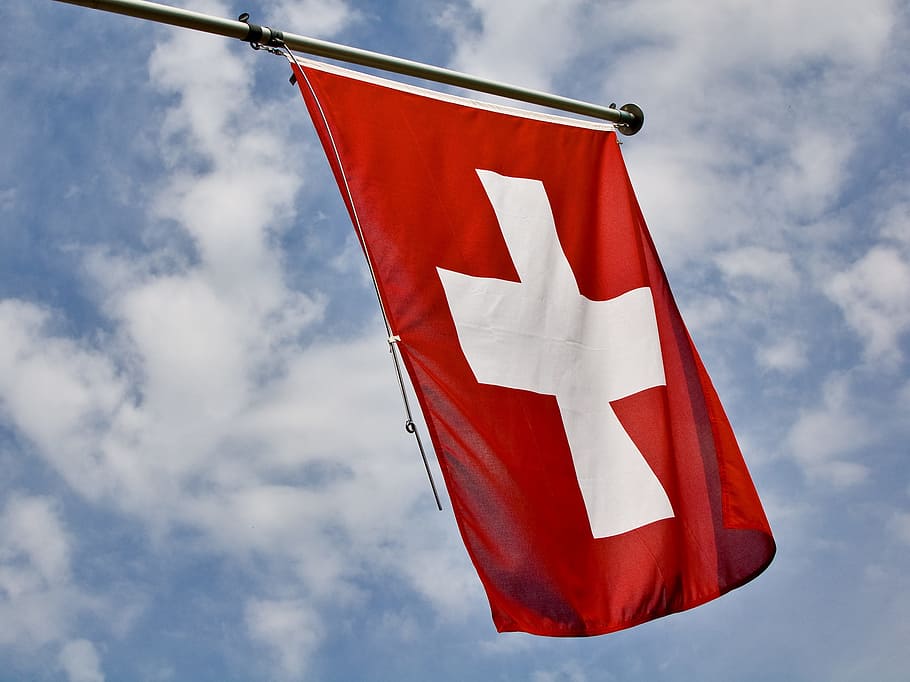 Swiss, Flag, Confederates, Switzerland, swiss, flag, red, cross, swiss flag, clouds, blue