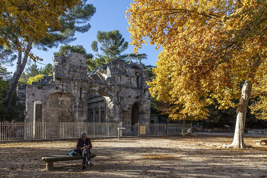 nimes, gardens of the fountain, roman, antique, romanity, remains, ruins, temple, temple of diana, architecture