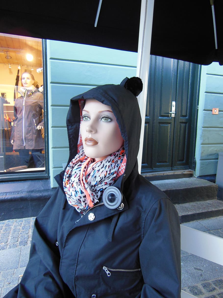 mannequin, doll, detail, ace, shopping, clothes, black, coloured scarf, real people, lifestyles