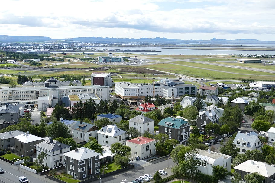 iceland, reykjavik, sea, hallgrímskirkja, outlook, view, panorama, city, capital, airport