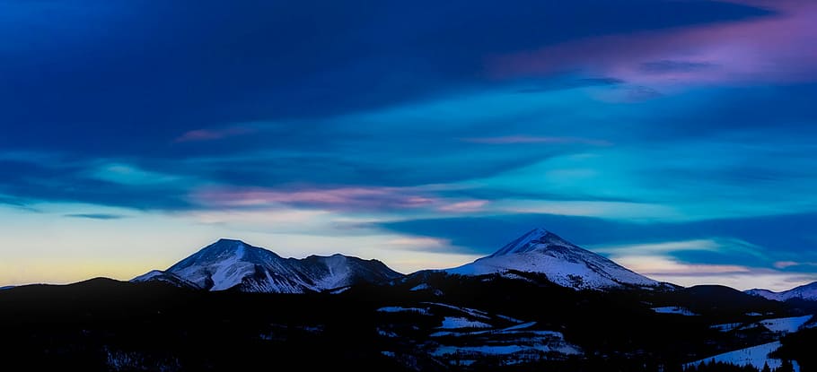 landscape photo, mountain, coated, snow, golden, hour, colorado, panorama, sunset, dusk