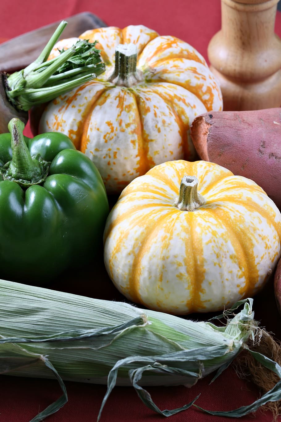 alimentos, vegetal, abóbora, frescura, cor, pimentão, milho, inhame, saudável, outono