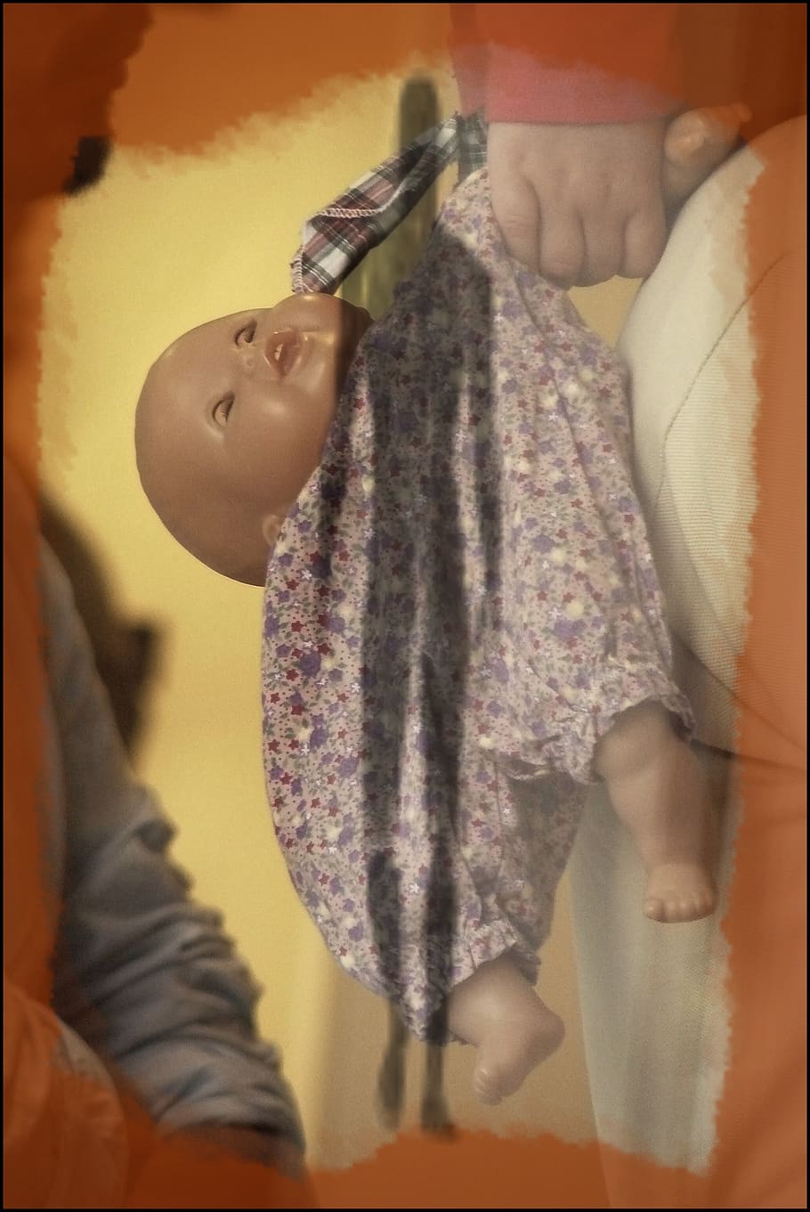 doll, toys, baby doll, black man, children in emergency, abuse, child's hand, child, hanging, hold tight
