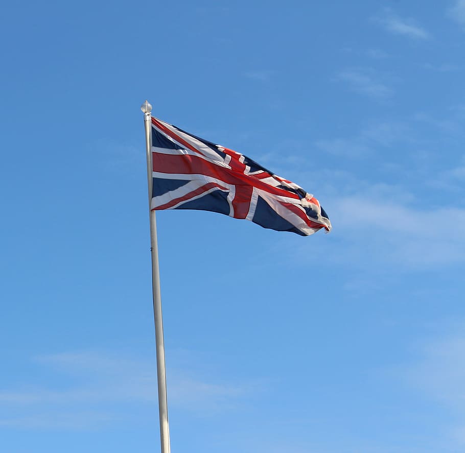 Bandeira, Reino Unido, Britânico, Unido, Grã-Bretanha, Inglaterra, Brexit, vermelho, azul, céu