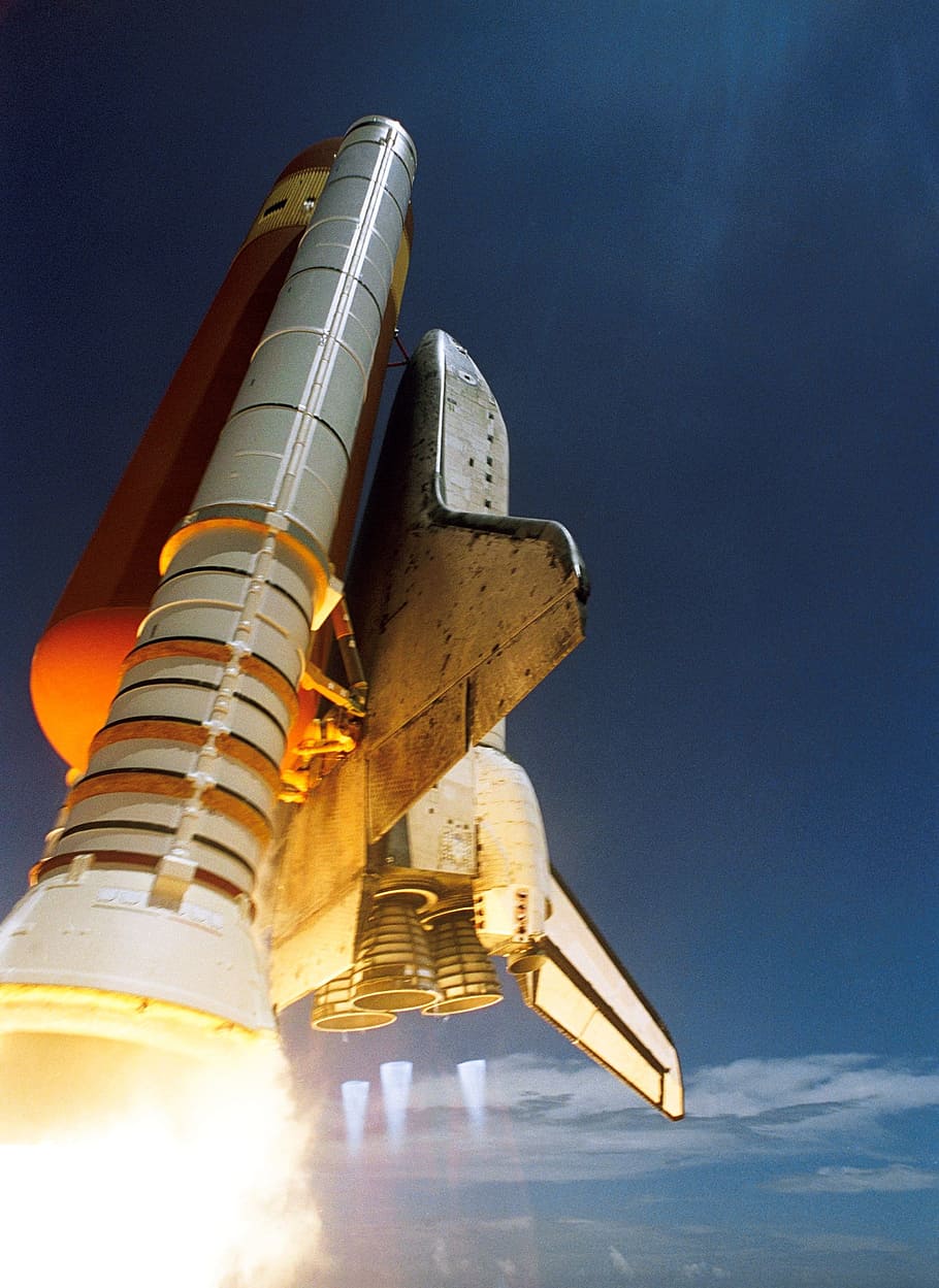 beige, gris, cohete, casi, lanzamiento, transbordador espacial, inicio, descubrimiento, puerto espacial, cabo canaveral