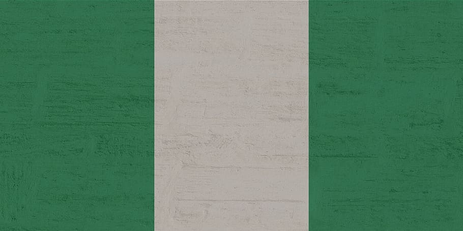 Nigeria, bandera, color verde, fondos, arquitectura, fotograma completo, sin personas, característica de construcción de muros, estructura construida, color blanco