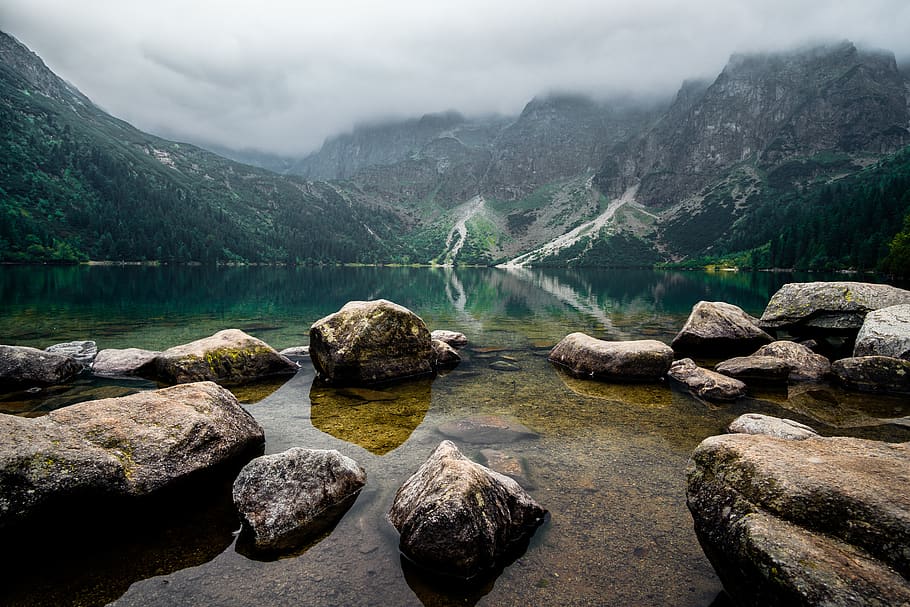 tatry, landscape, nature, mountains, lake, the stones, quiet, water, rock, beauty in nature