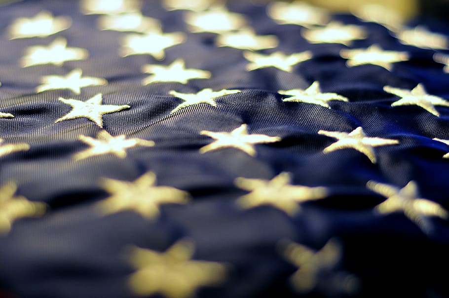 Fotografía de lente de cambio de inclinación, azul, gris, estrella, bordado, estrellas, estados unidos, símbolo, patriótico, patriotismo