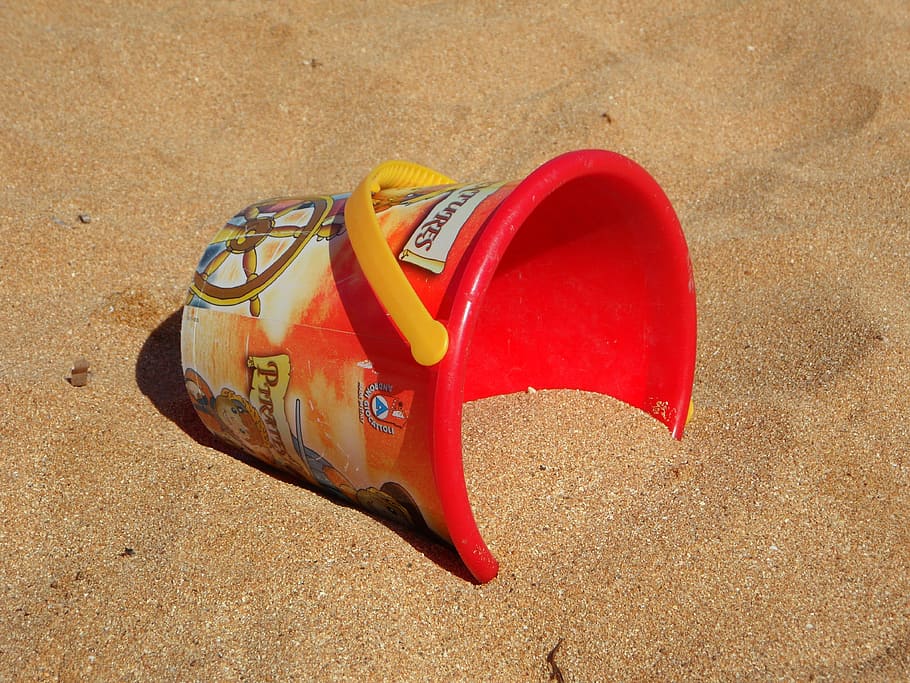 plastic bucket, brown, sand, Bucket, Beach, Sand, Sandalwood, beach, sandalwood bucket, sand toys, toys