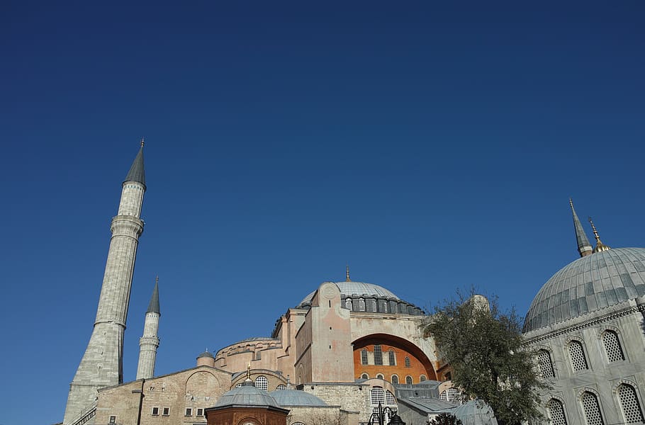 hagia sophia, church, jesus, museum, sultanahmet, architecture, perspective, muslim, cami, minaret