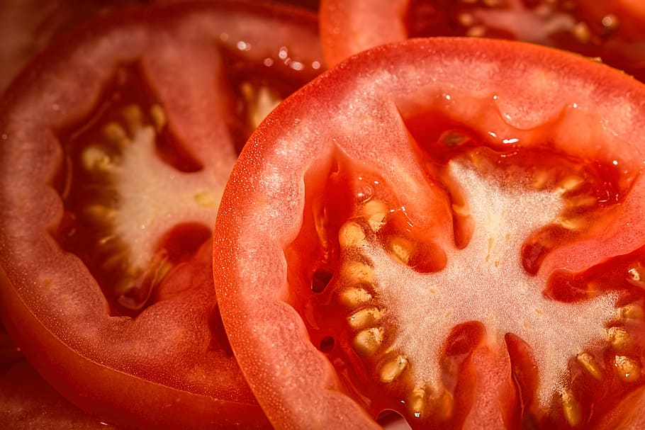 sliced red tomatoes, tomato, red, salad, food, fresh, vegetable, healthy, vitamins, nutrition