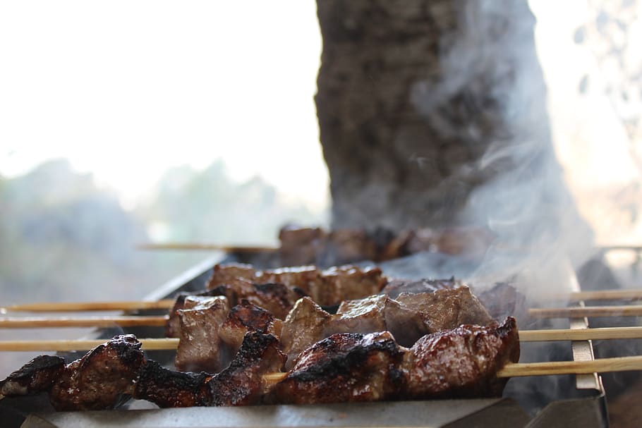 smoke, flame, barbecue, meat, heat, food, cooking, meal, lunch, lebanon