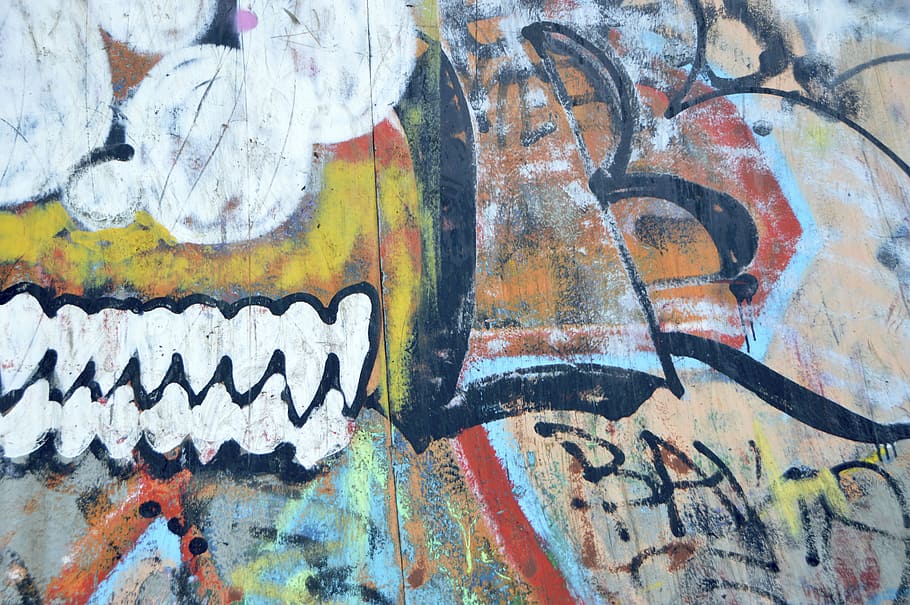 grafiti di dinding, dinding, vandalisme, seni, cat, huruf, grafiti, bingkai penuh, tidak ada orang, multi-warna