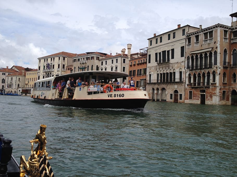 vaporetto, boat, venice, channel, water, canale grande, town on the river, venezia, lagoon, city