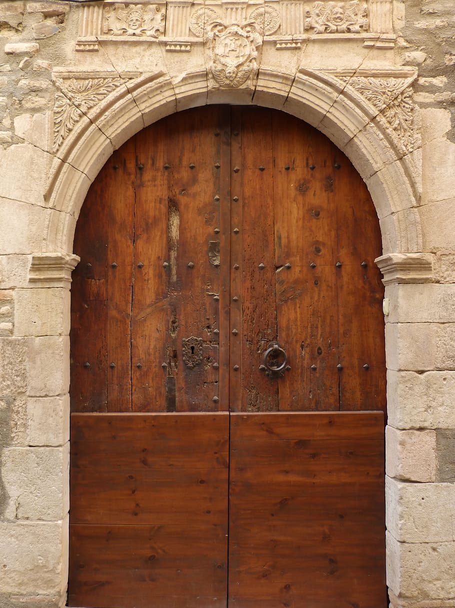 Door, Carved Stone, Revival, Gratallops, priorat, old, stone arch, architecture, entrance, building Exterior