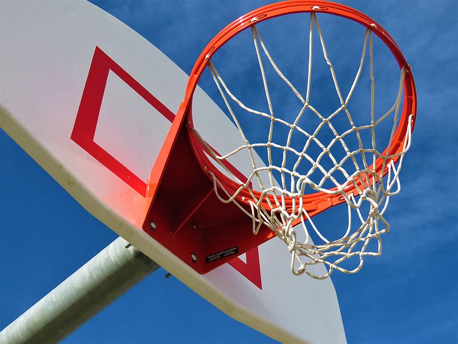 basketball, sport, basket, ball, basketball hoop, recreation, backboard, sky, basketball - sport, low angle view
