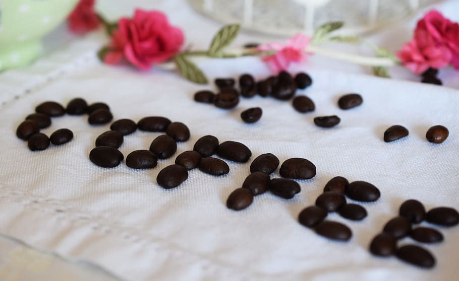 coffee, the inscription, grains, brown, white, food and drink, food, freshness, indoors, flower