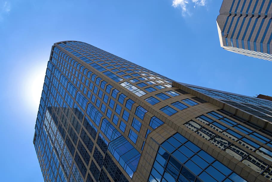 edifício de escritórios houston texas, negócios, janelas, distrito, corporativo, centro da cidade, design, comercial, azul, perspectiva
