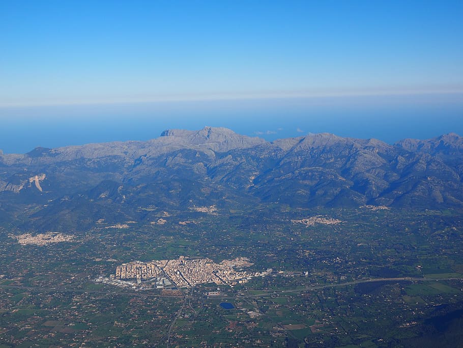vista aérea, Mallorca, fotografías aéreas, paisaje, montañas, serra de tramuntana, cordillera, tramuntana, inca, lugar