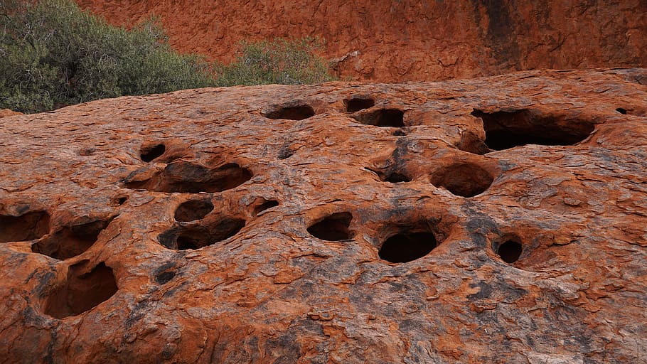 brown, ground, hole, australia, outback, western australia, rock, uluru, ferrous, rust holes