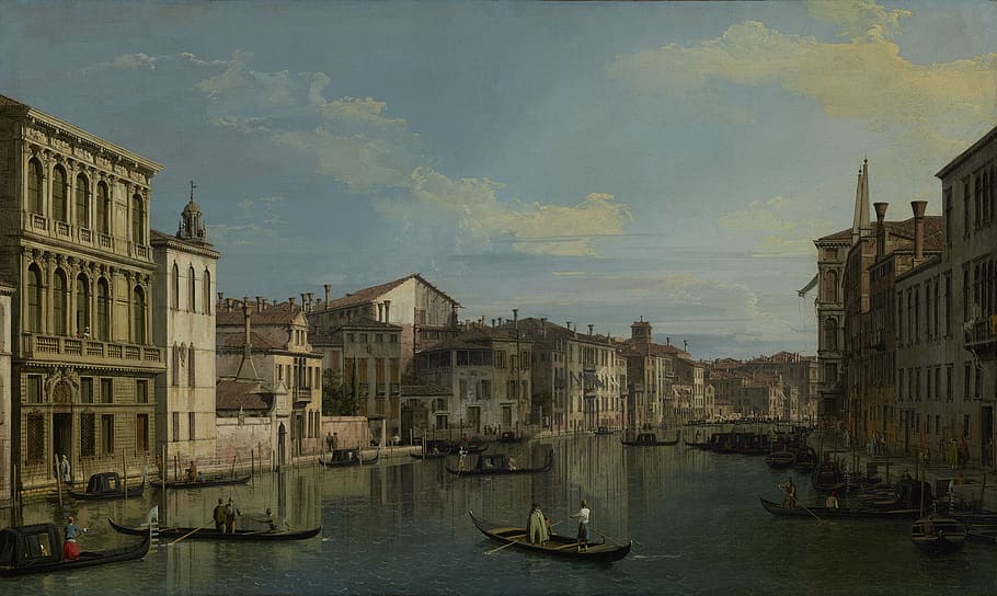 grand, kanal, 1738, Grand Canal, karya seni, kota, cityscape, foto, Italia, lukisan