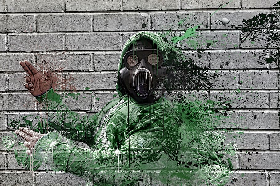 Зеленый, Черный, граффити, противогаз, хип-хоп, Газ, Земля, Маска, Загрязнение, Война