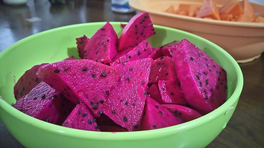 buah naga, merah muda, malaysia, makanan dan minuman, makanan, makanan sehat, kesegaran, mangkuk, kesejahteraan, warna merah muda