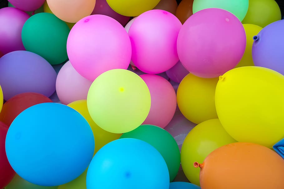 balões, festa, celebração, brilhante, cores, aniversário, círculos, grande grupo de objetos, full frame, multicor