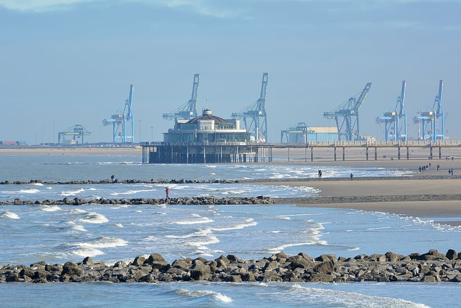 blankenberge, sea, breakwater, belgian pier, zeebrugge, harbor, cargo Container, commercial Dock, freight Transportation, industry