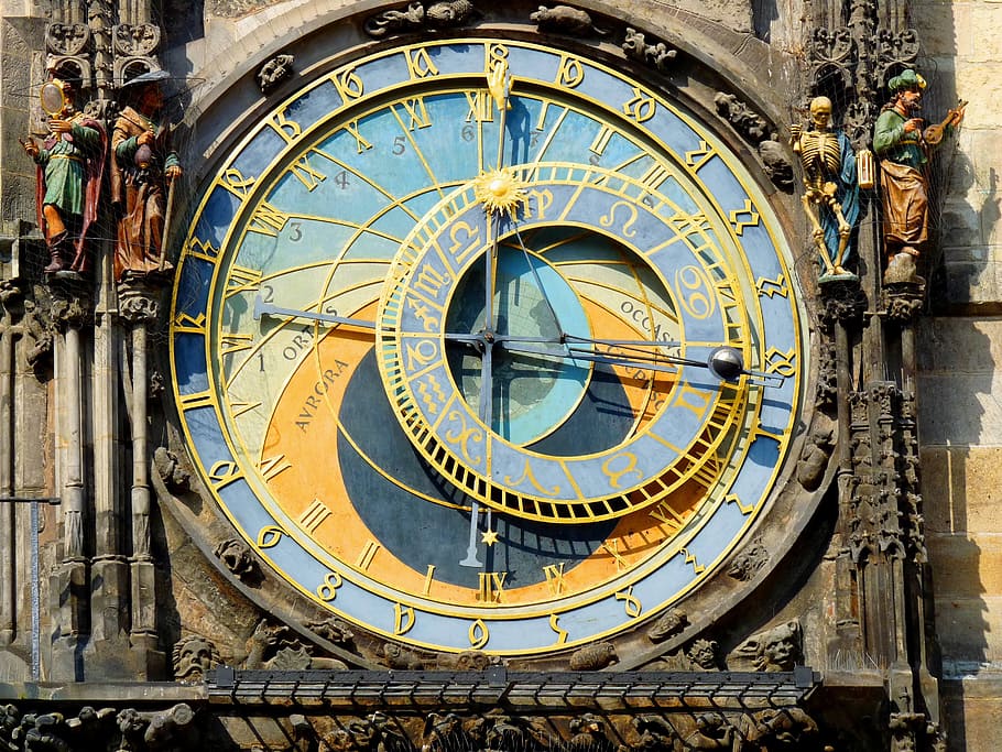 プラハ, 旧市街, 天文時計, 時計, 天文時計-プラハ, チェコ共和国, 建築, ヨーロッパ, 時間, 時計の顔