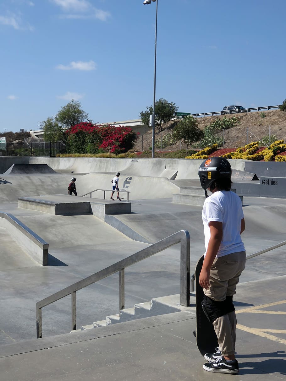 Skatepark, Skatista, Adolescente, skate, ativo, extremo, parque, prática, rampa, medo