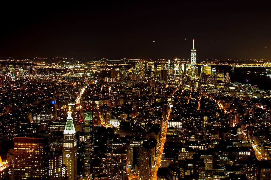 high, rise building, lightened, nighttime, new york, manhattan, night, empire state, building, architecture