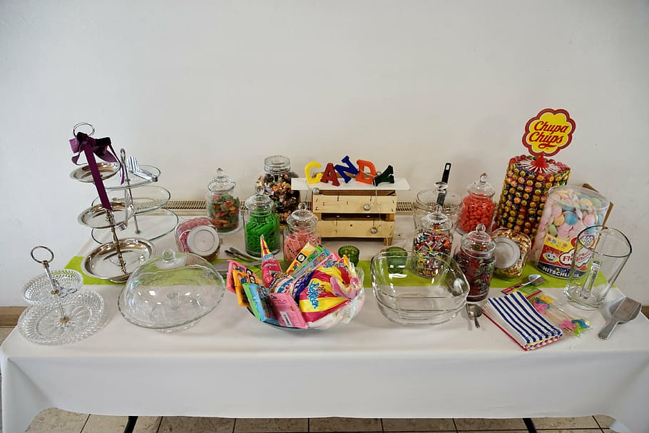 candybar, sweet, candy, wedding, children joy, dental caries, table, indoors, flower, household equipment