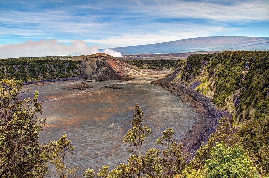 paisagem da cratera de kilauea iki, vulcões de Havaí, nacional, parque, Kilauea Iki, cratera, paisagem, parque nacional dos vulcões do Havaí, foto, havaí