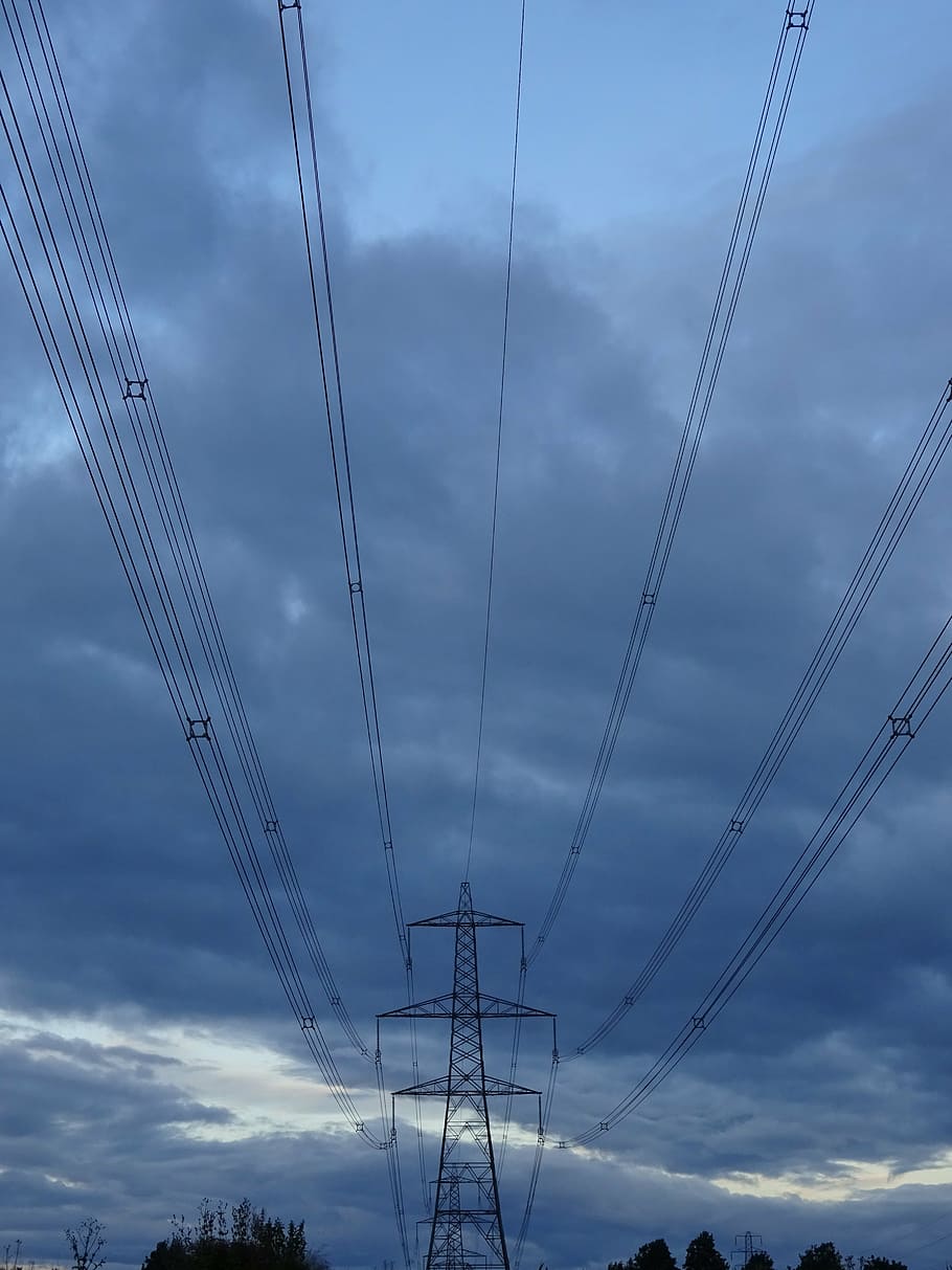 pylon, cables, electricity, power, industrial, wire, sky, grid, volt, power Line