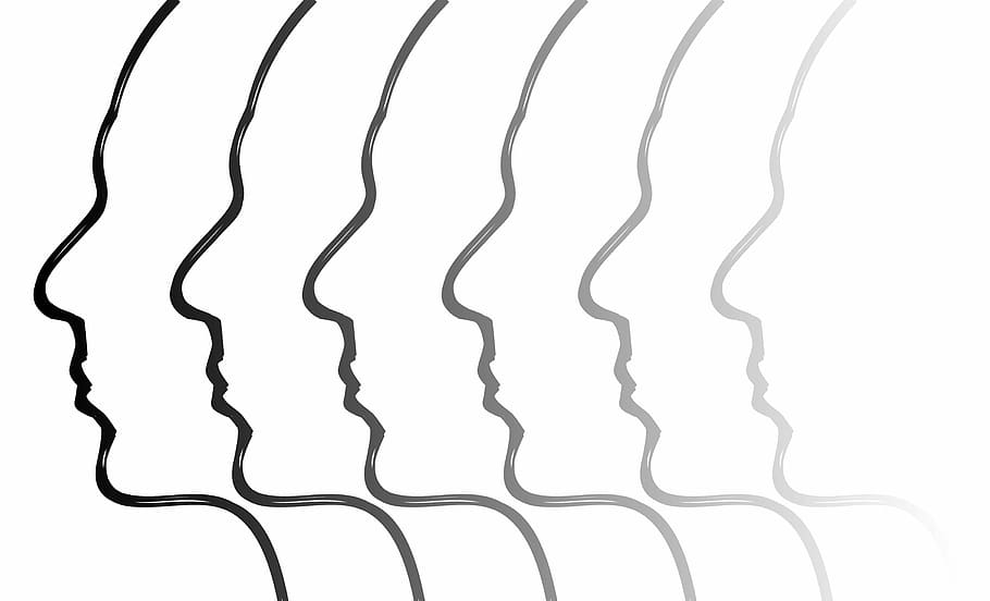 human face illustration, head, brain, thoughts, human body, face, psychology, concentration, ideas, drawn face