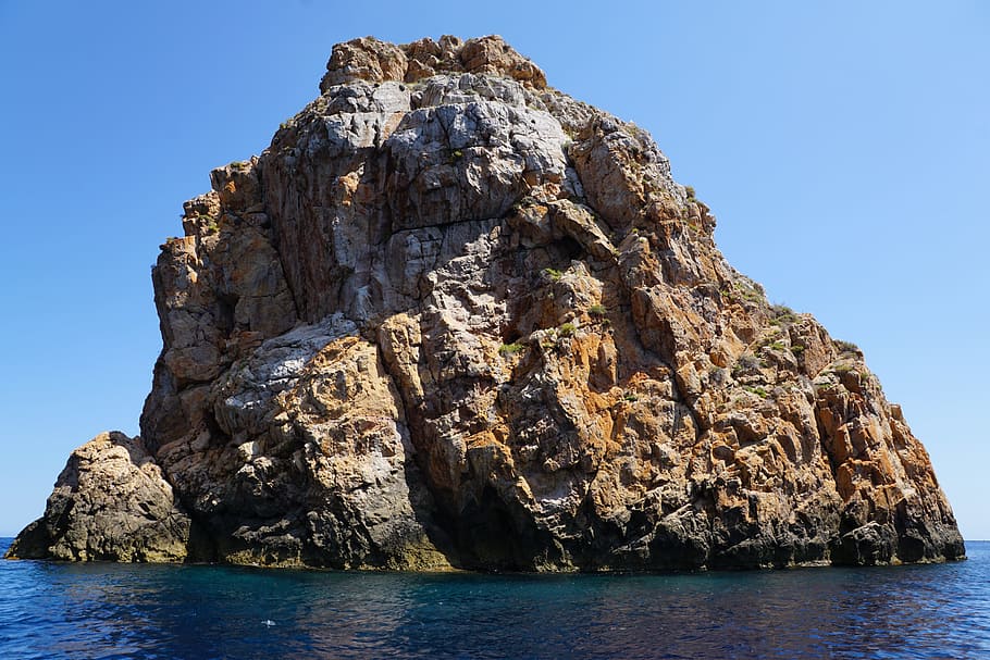 rock formation, surrounded, water photo, ibiza, rock, sea, water, rock - object, solid, sky