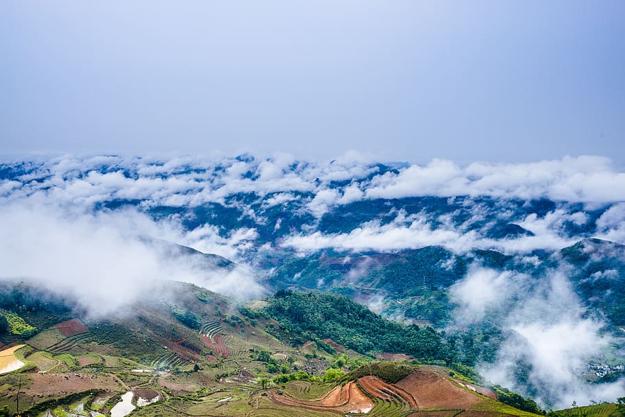 landscape, mountain, valley, cloudy, ta xua bac yen, son la, environment, scenics - nature, sky, beauty in nature