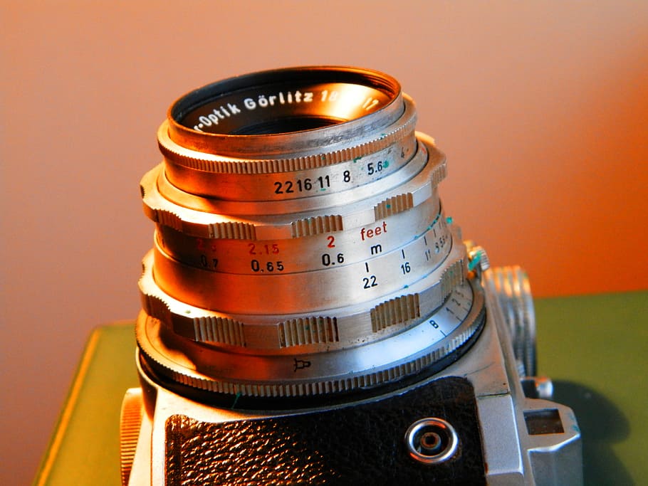 lente, cámaras, cámara, cámara - Equipo fotográfico, lente - Instrumento óptico, equipo, objeto único, anticuado, estilo retro, primer plano