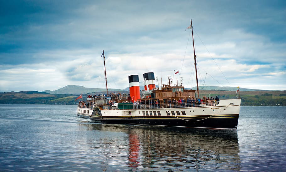 cruise ship, body, water, waverley, paddle steamer, scotland, clyde, funnel, glasgow, metalwork