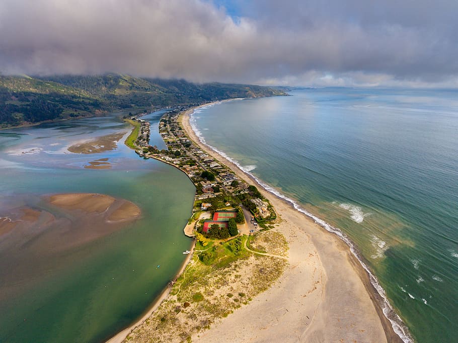 aerial, view photography, island, Stinson Beach, Marin, Coast, stinson, ocean, beach, california