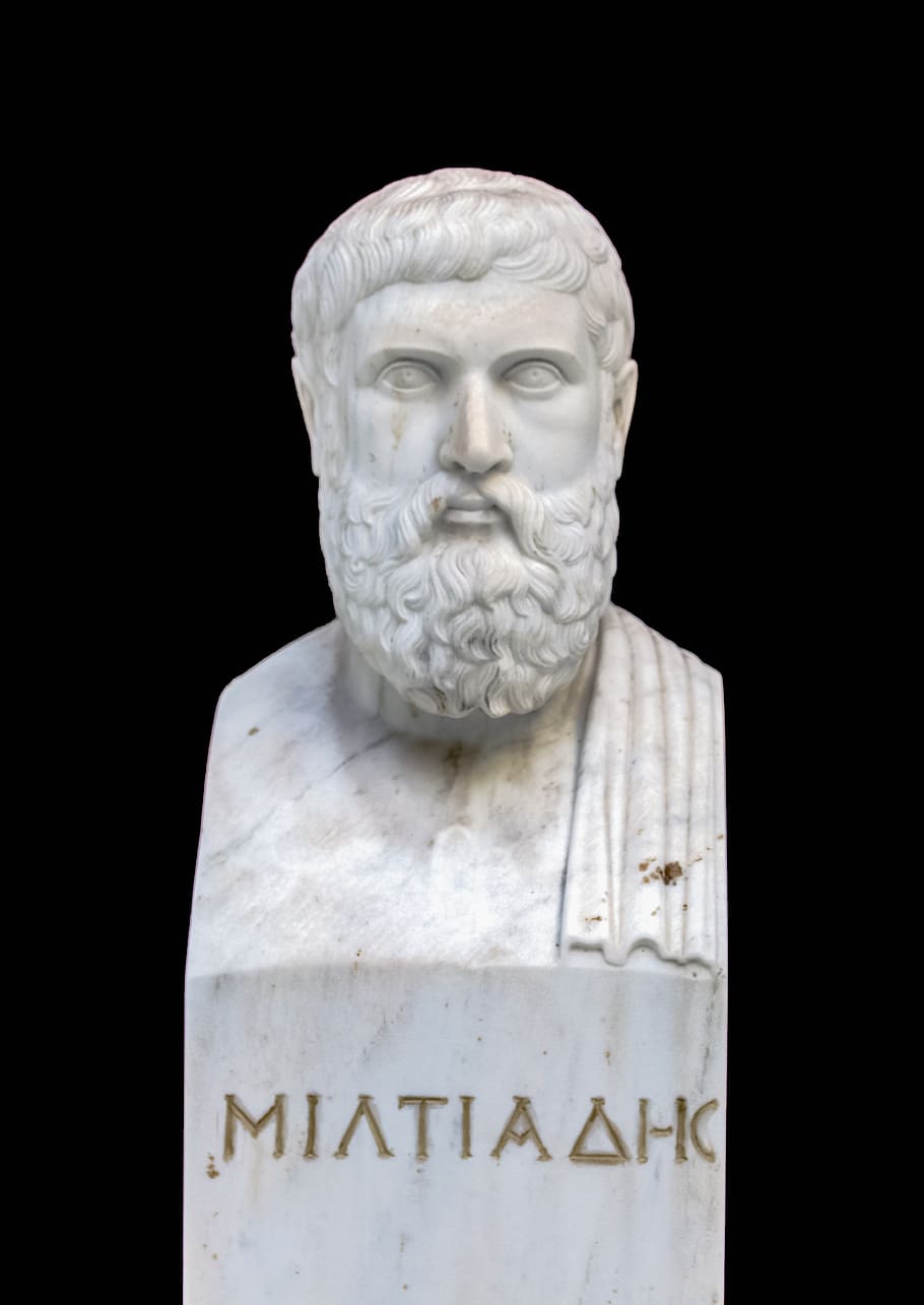 miltiades, greek general, battle of marathon, persia, greece, victory, marathon runner, marble, bust, sculpture