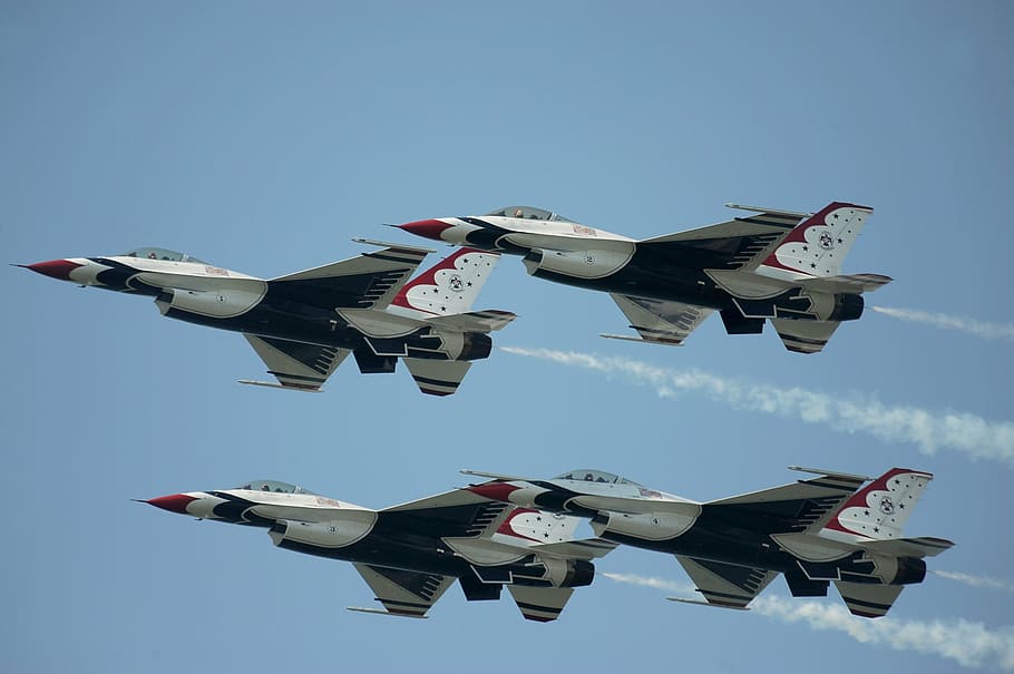 air show, thunderbirds, military, us air force, aircraft, jets, planes, smoke, fighters, airplanes