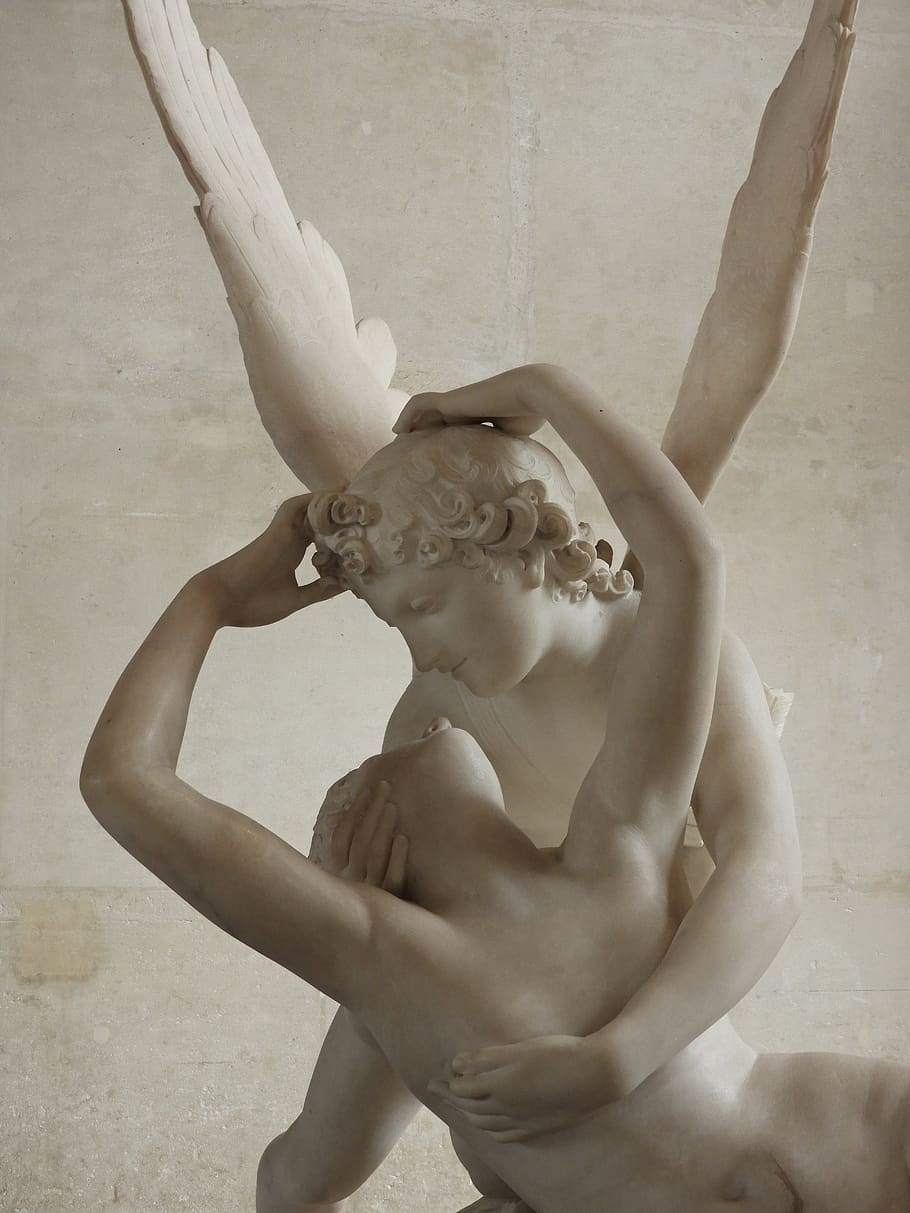 canova, statue, paris, louvre, famous, marble, sculpture, france, eros, psyche