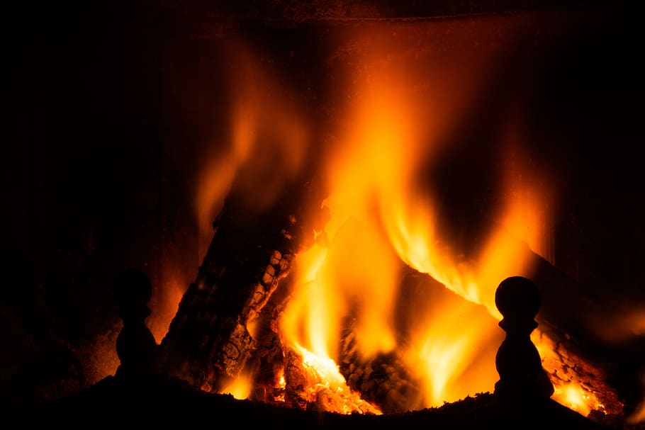 fireplace, open fire, fire, heat, wood, campfire, oven, warm, flame, burn