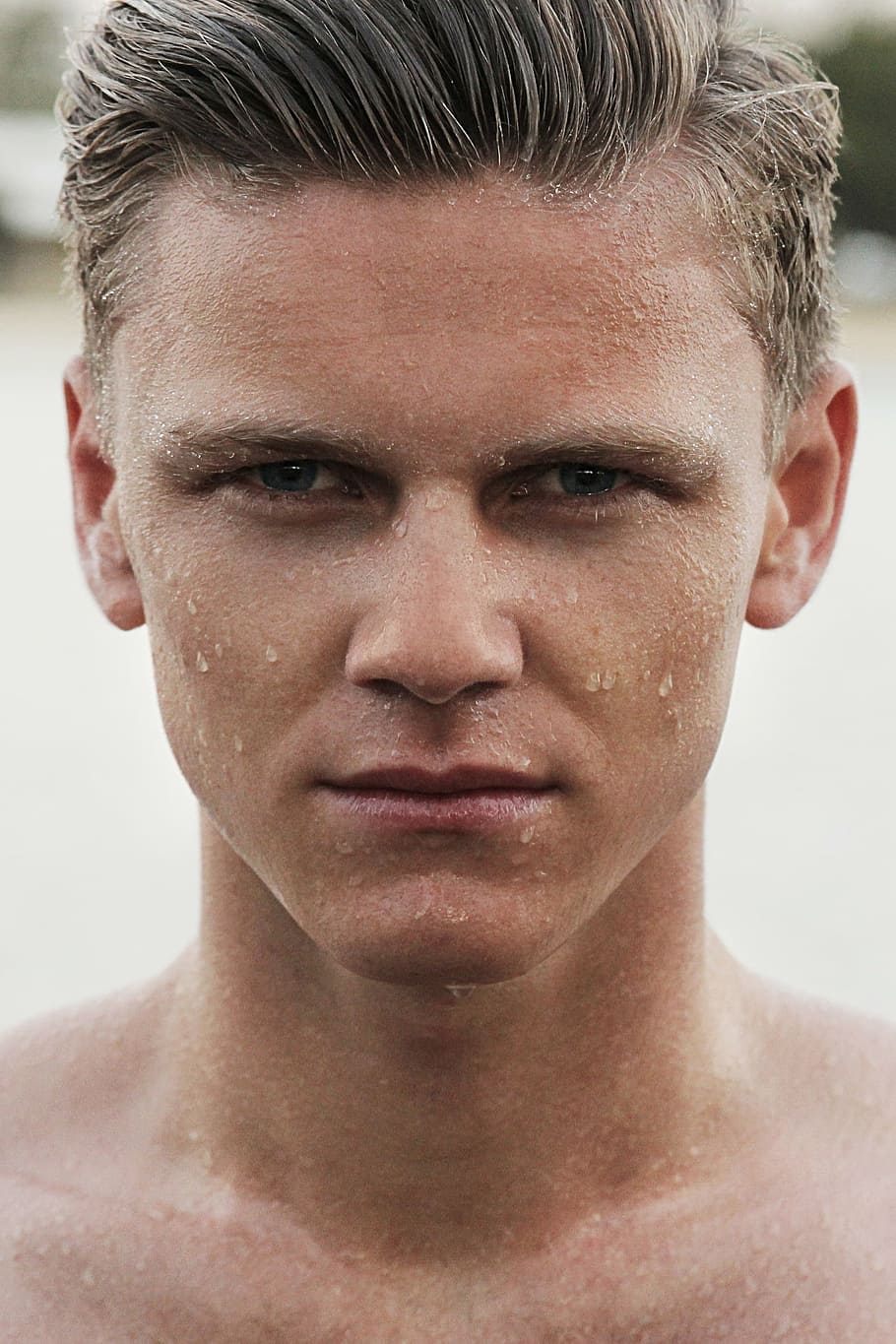 man, water droplets, face, wet, male, head, person, caucasian, attractive, looking