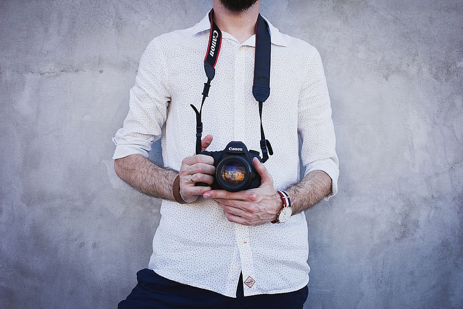 canon, lens, camera, photography, people, guy, photographer, wall, watch, one person