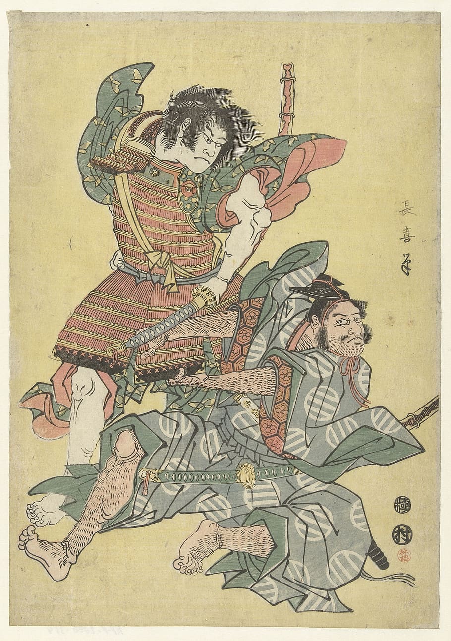 two samurai painting, japanese, artwork, painting, warriors, fighting, historic, museu, drawing, art and craft