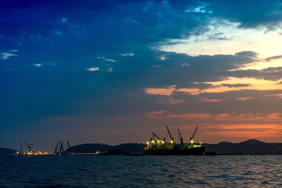 ship, body, water, Sunset, Industry, Industrial, Sky, sunset, industry, business, technology