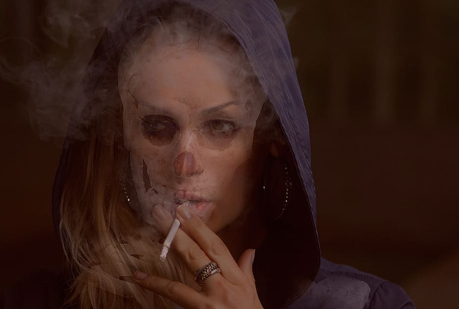 smoker, addict, addiction, fatal, skull, toxic, tobacco smoke, smoky, cigarette, aging
